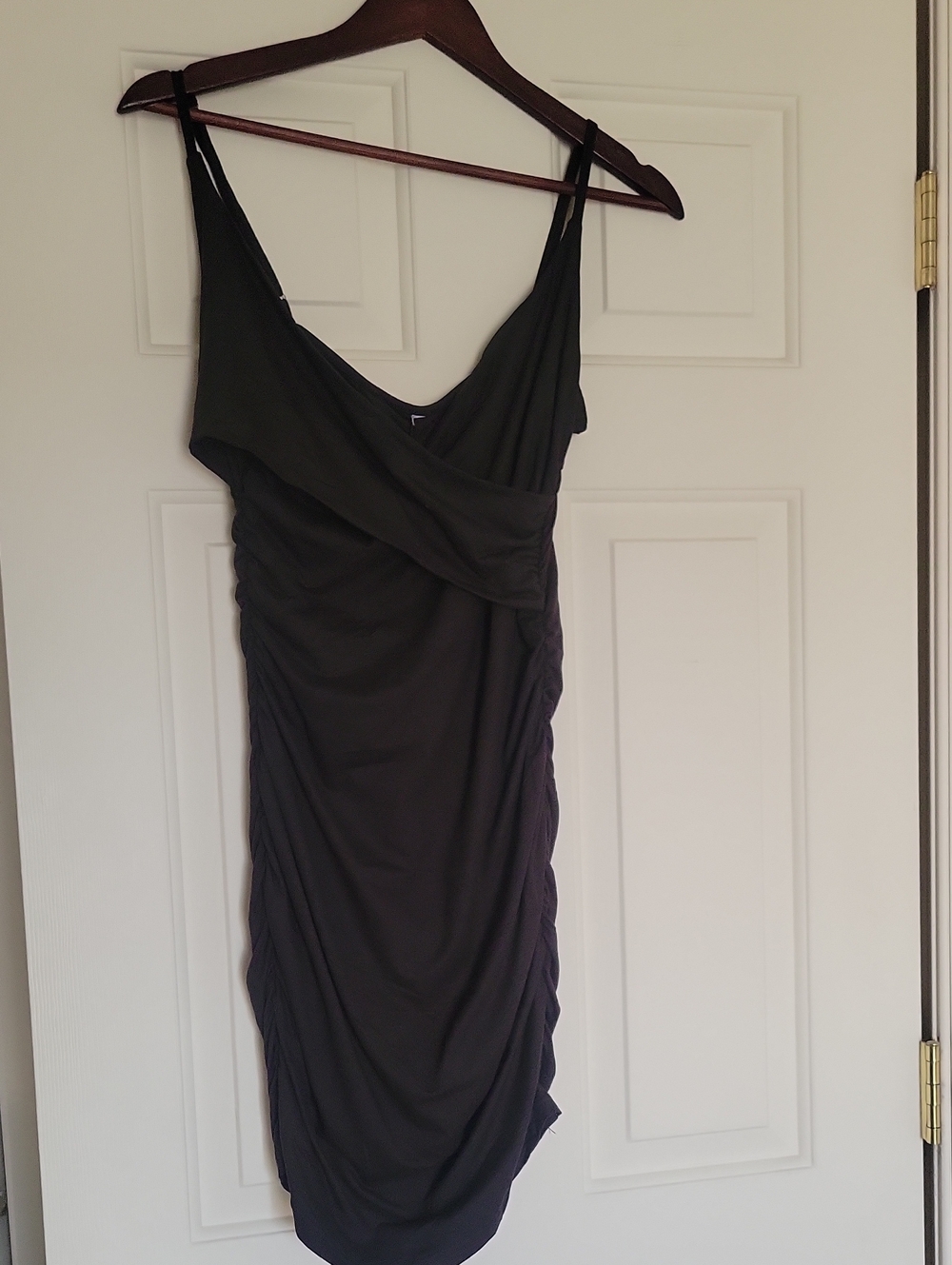 Black Ruched Slip Dress - Women's